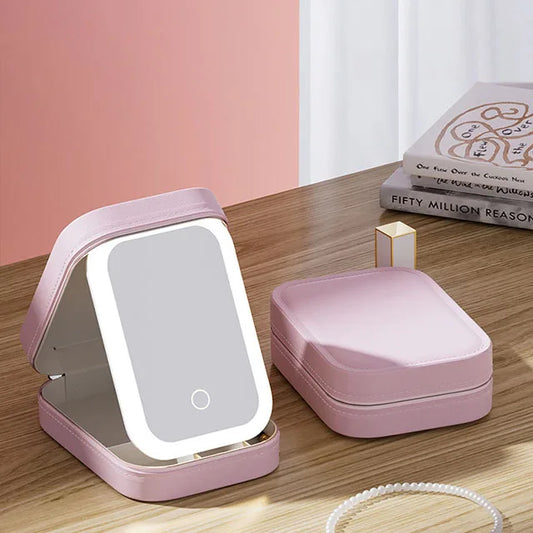LED Makeup Bag with Mirror – PU Leather Cosmetic Travel Case