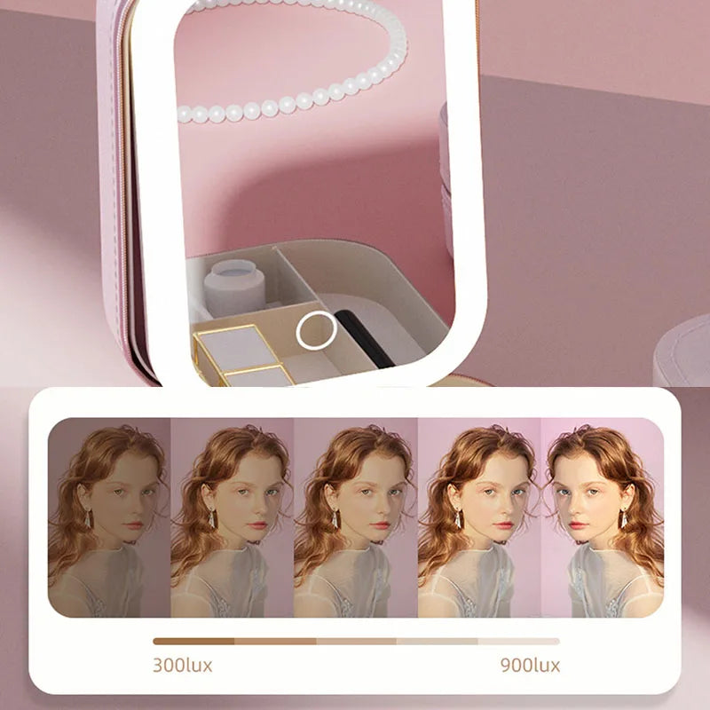 LED Makeup Bag with Mirror – PU Leather Cosmetic Travel Case