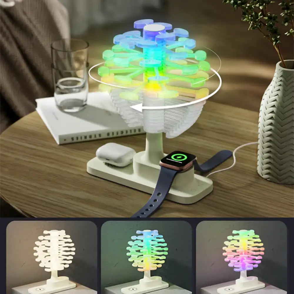 Spiral Tree RGB Table Lamp with Wireless Charging Pad - 360° Glow Bedside Lamp