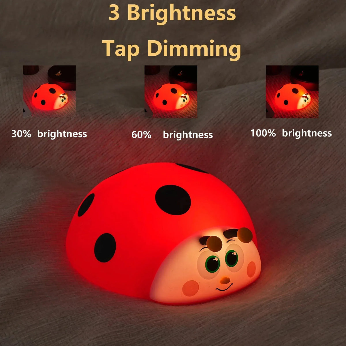 Ladybug Silicone Nursery Night Light – Touch Control Rechargeable LED Lamp