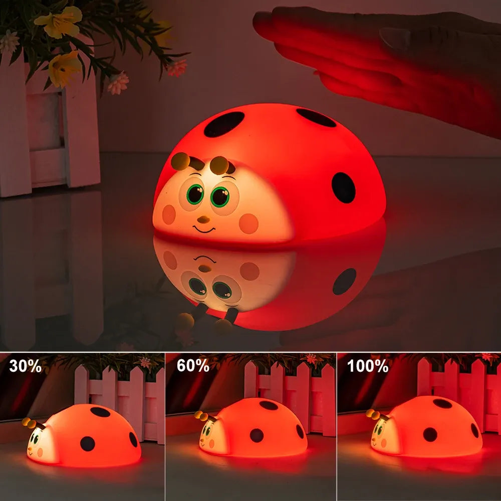 Ladybug Silicone Nursery Night Light – Touch Control Rechargeable LED Lamp