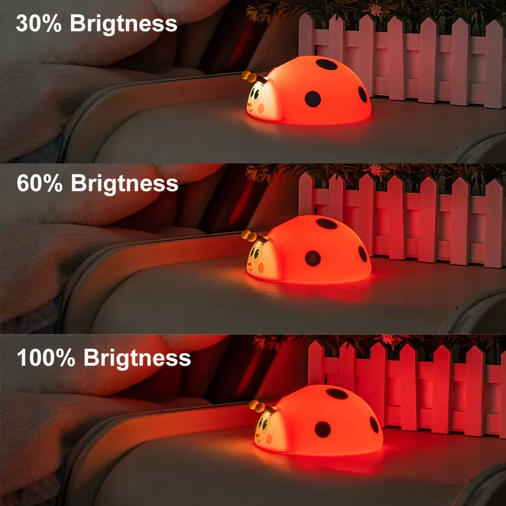 Ladybug Silicone Nursery Night Light – Touch Control Rechargeable LED Lamp