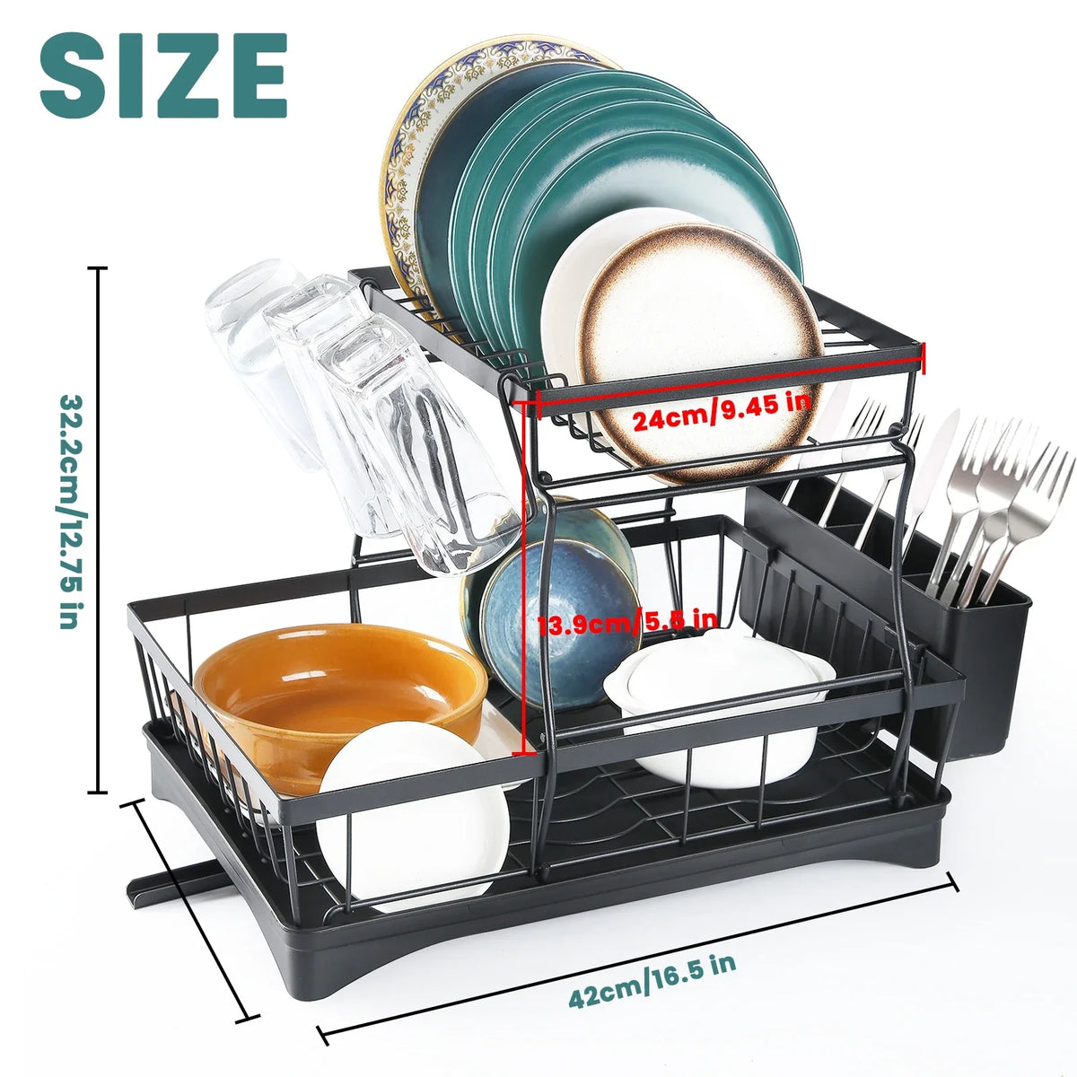 Large 2-Tier Dish Drying Rack – Heavy-Duty Metal Kitchen Counter Organizer