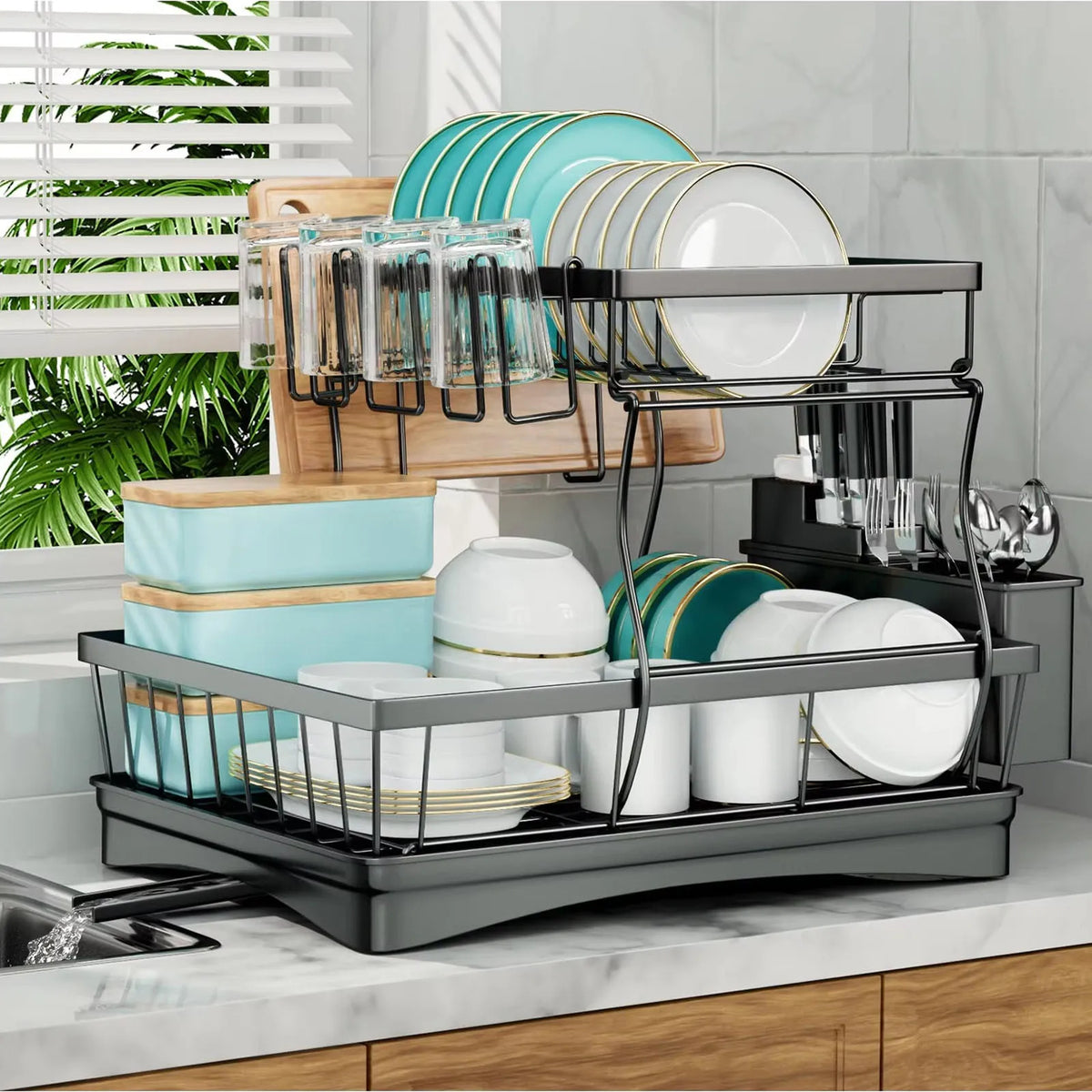 Large 2-Tier Dish Drying Rack – Heavy-Duty Metal Kitchen Counter Organizer