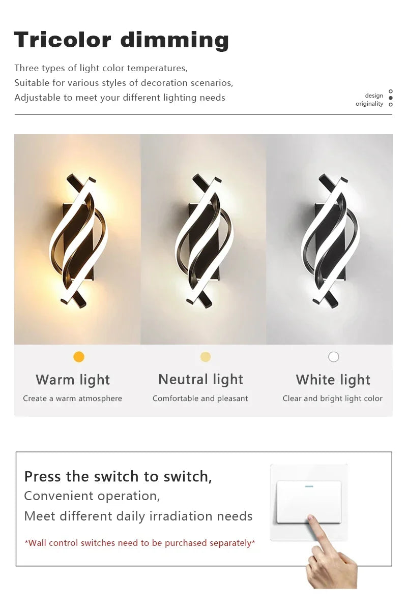 Modern Spiral LED Wall Lamp – Curved Minimalist Indoor Sconce
