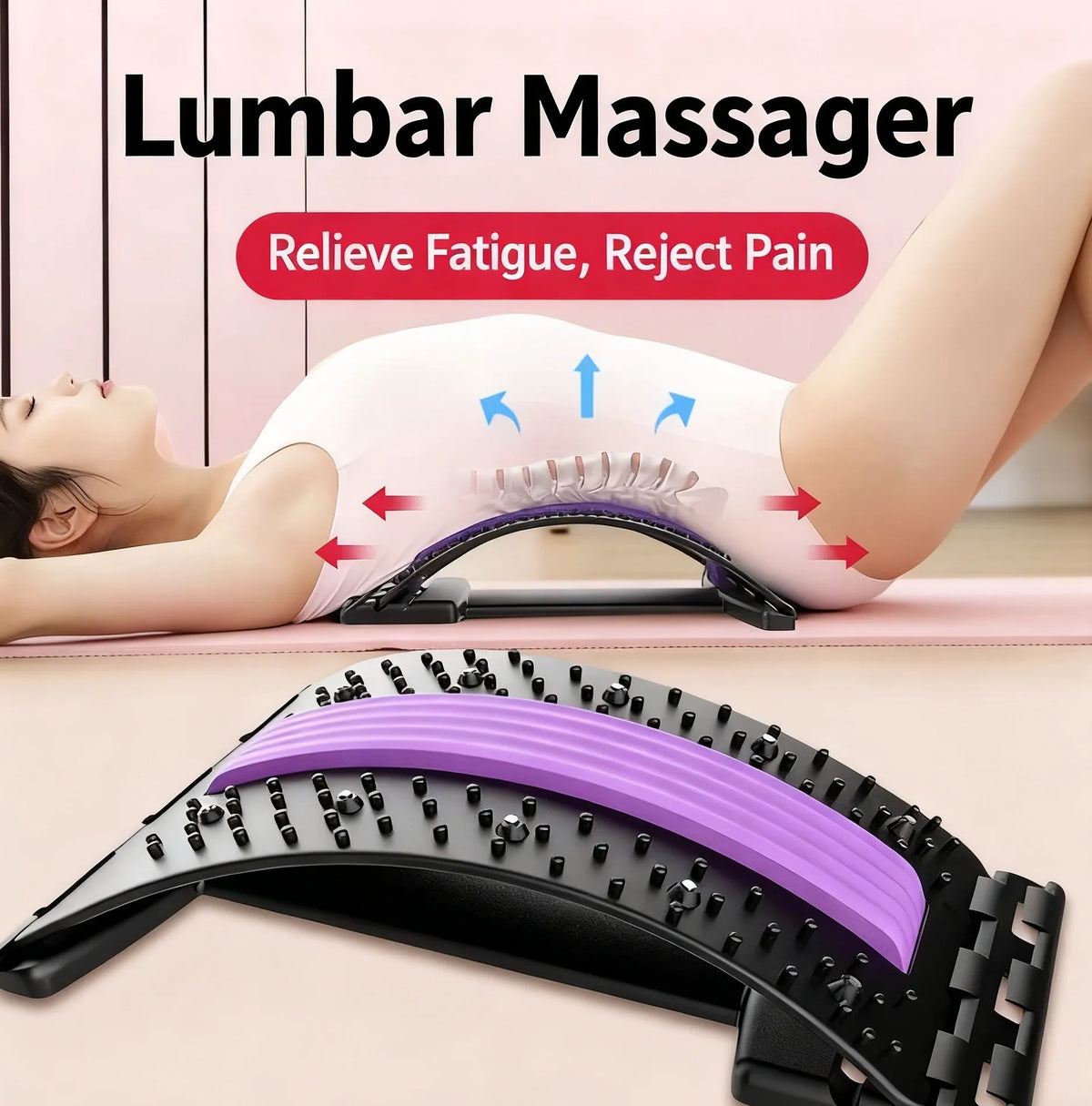 Lumbar Back Stretcher & Spine Massager Lower Back Pain Relief Relaxer