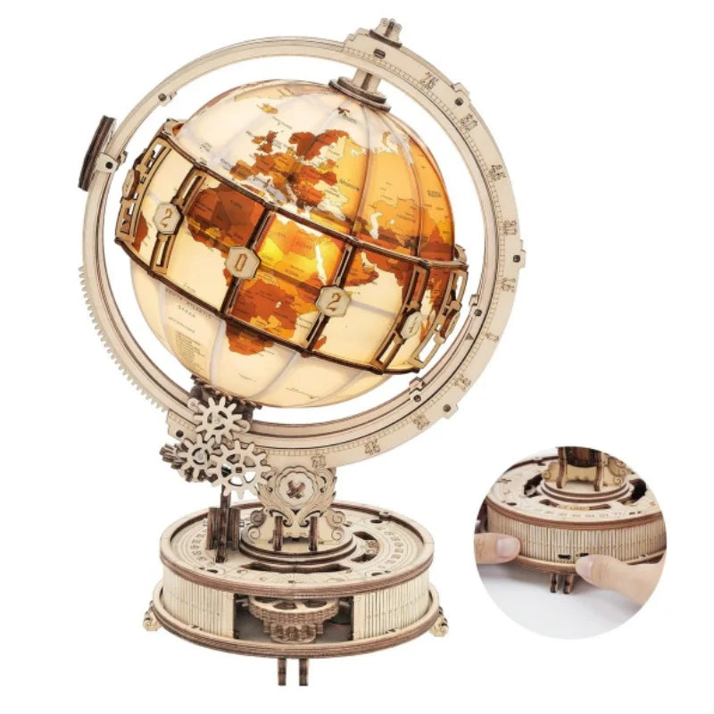 Luminous Globe 3D Wooden Puzzle - LED Rotating World Model Kit