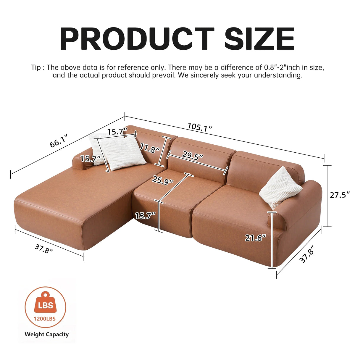 Oversized L-Shaped Modular Sofa Pet-Friendly Faux Leather & Corduroy