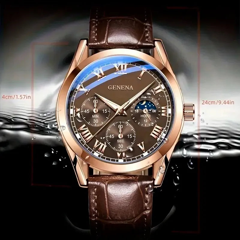 Men's Business Casual Quartz Watch – Alloy Case & Leather Roman Numeral Dial