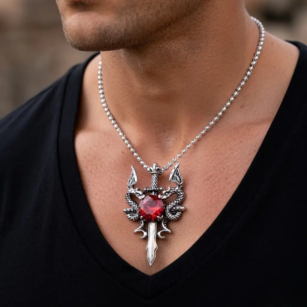 Men's Gothic Dragon Long Necklace – Retro Dominant Pendant & Water Diamonds