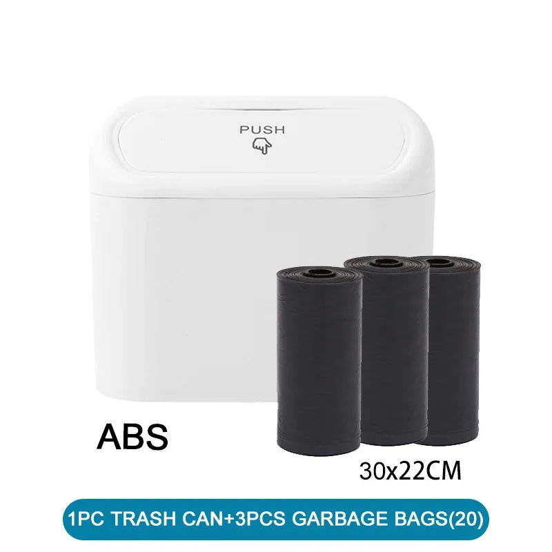 Mini Car Trash Can with Lid – Leak-Proof Pressing Storage Bucket & Bags