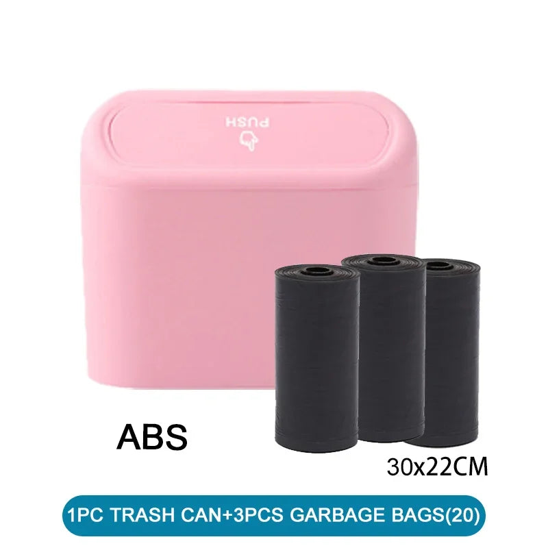 Mini Car Trash Can with Lid – Leak-Proof Pressing Storage Bucket & Bags
