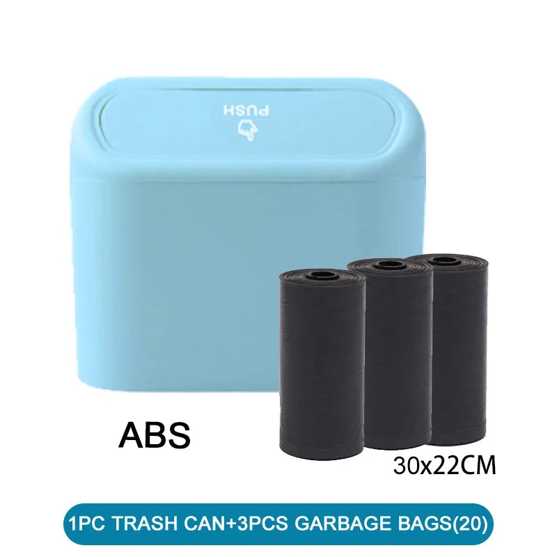 Mini Car Trash Can with Lid – Leak-Proof Pressing Storage Bucket & Bags