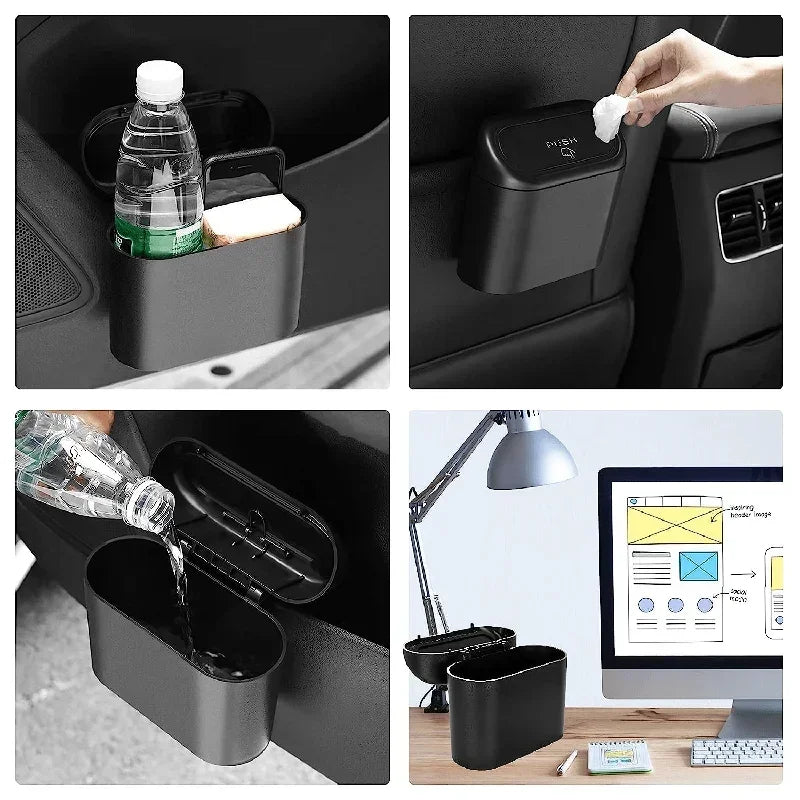 Mini Car Trash Can with Lid – Leak-Proof Pressing Storage Bucket & Bags