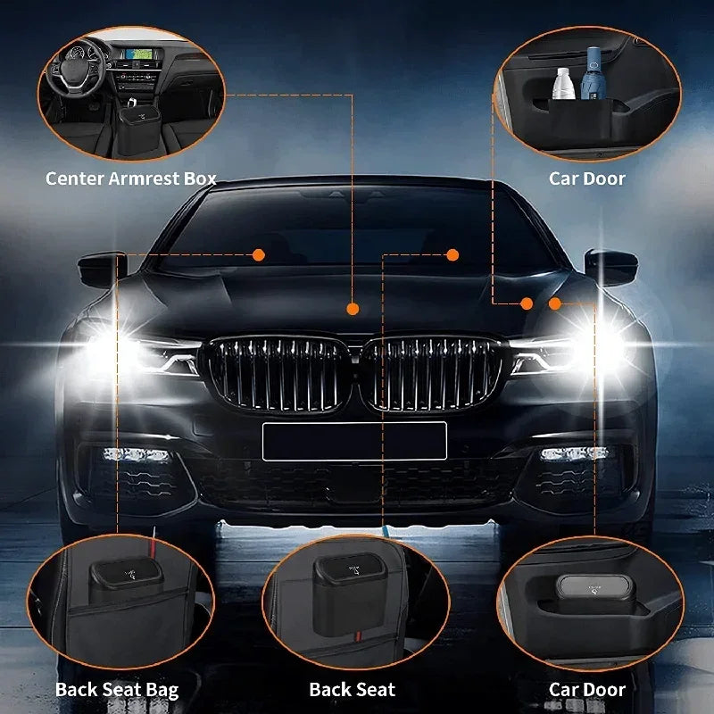 Mini Car Trash Can with Lid – Leak-Proof Pressing Storage Bucket & Bags