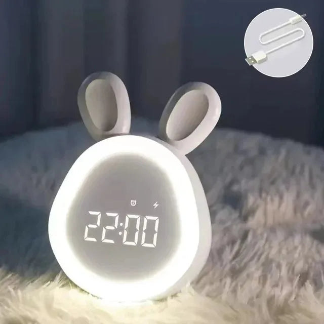 Mini Rabbit LED Alarm Clock – Voice Control Night Light Rechargeable