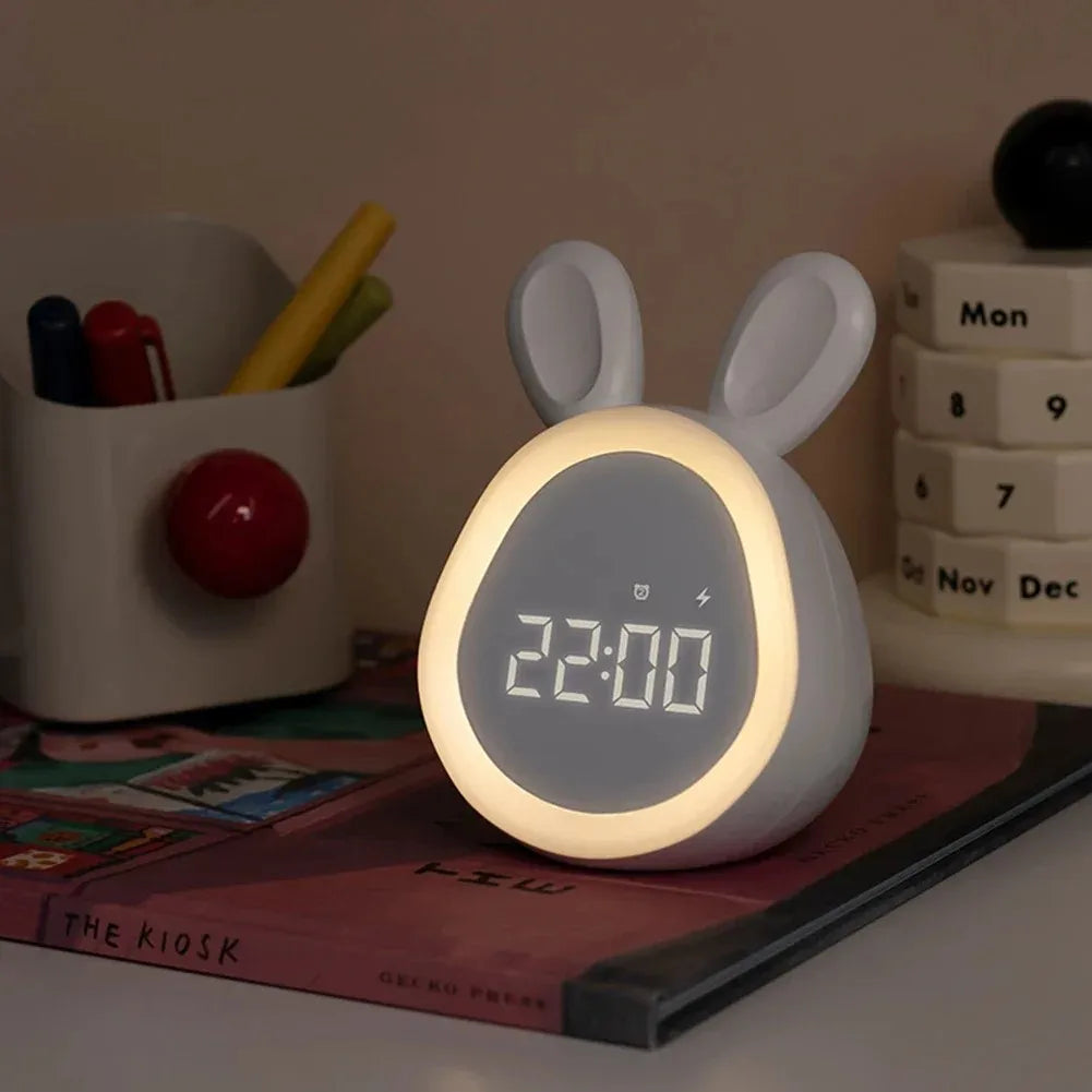 Mini Rabbit LED Alarm Clock – Voice Control Night Light Rechargeable