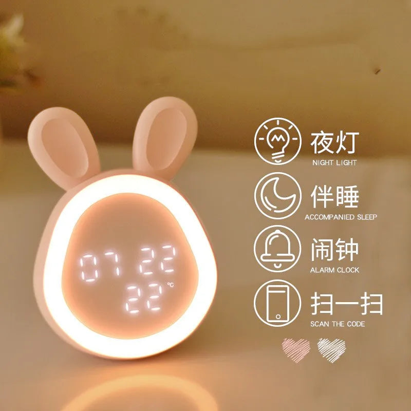 Mini Rabbit LED Alarm Clock – Voice Control Night Light Rechargeable