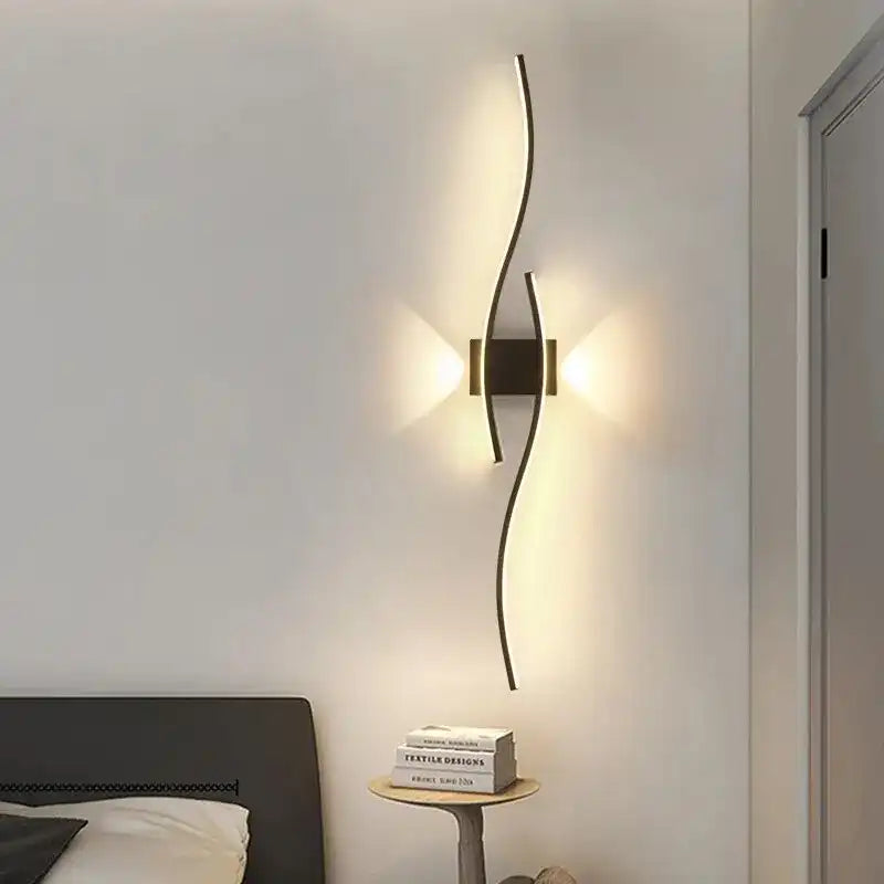 Modern Wave LED Wall Sconce - Double Curve Aluminum Black