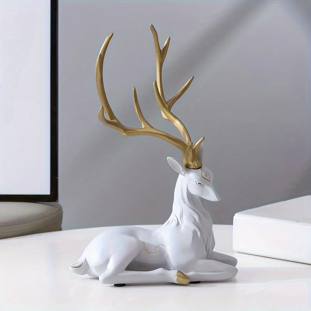 Modern Deer Sculpture Set – Elegant White & Gold Accent Pair