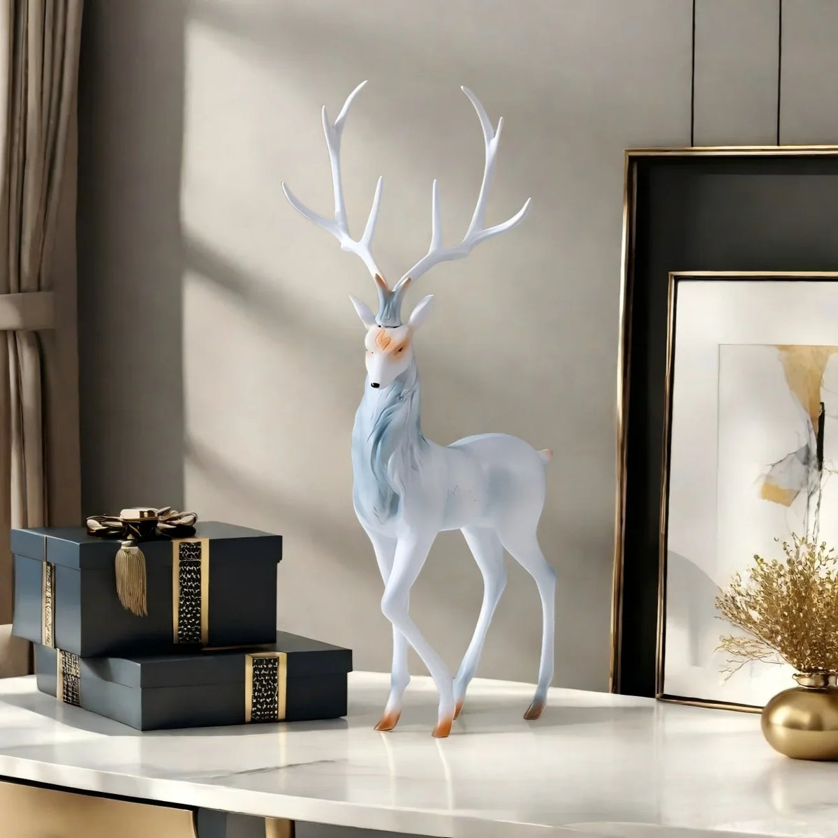 Modern Deer Sculpture Set – Elegant White & Gold Accent Pair