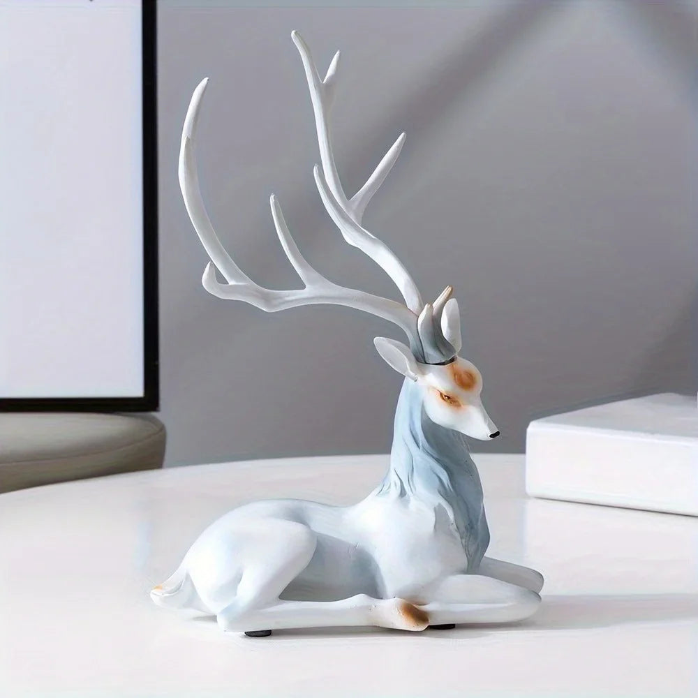 Modern Deer Sculpture Set – Elegant White & Gold Accent Pair