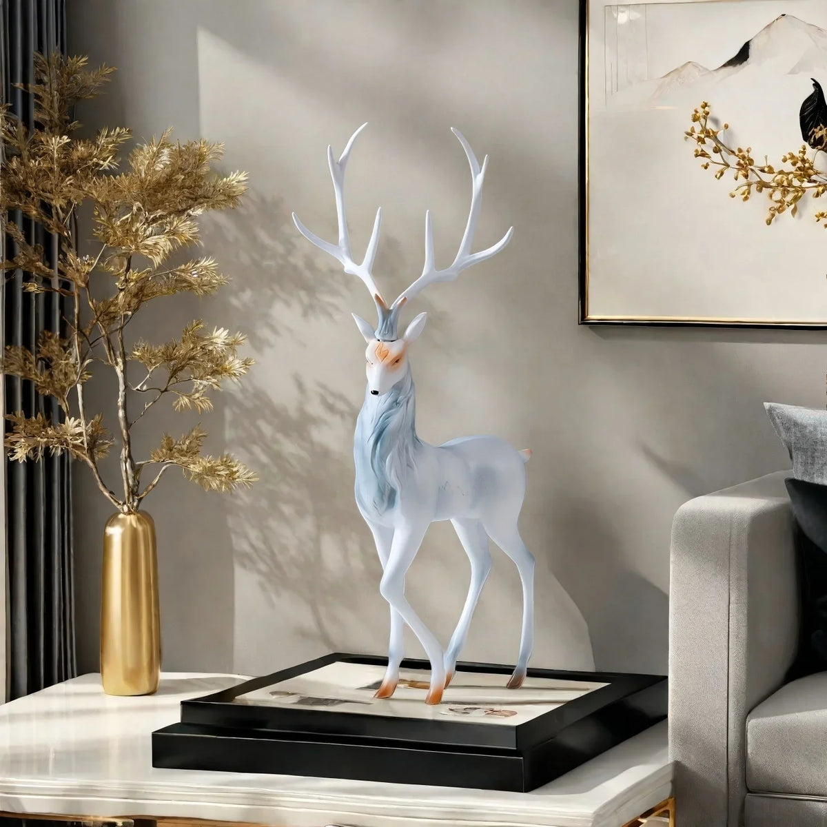 Modern Deer Sculpture Set – Elegant White & Gold Accent Pair