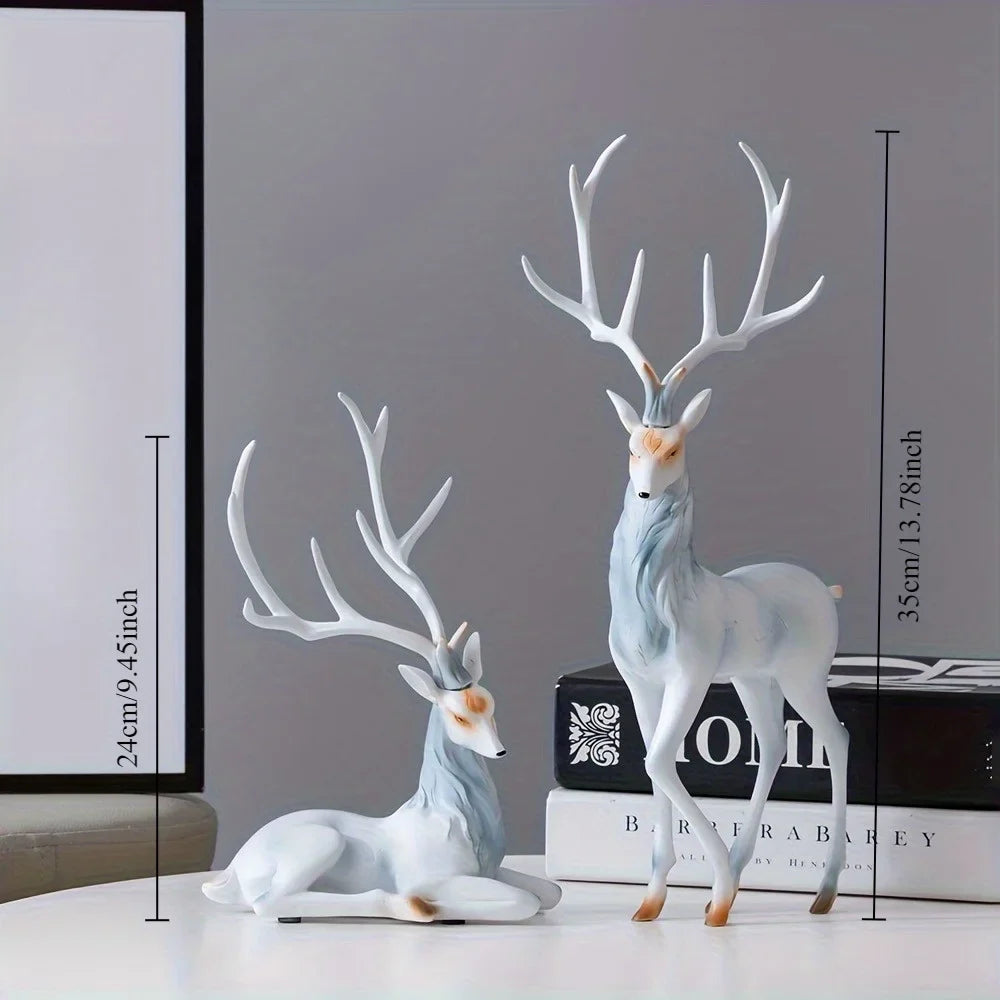 Modern Deer Sculpture Set – Elegant White & Gold Accent Pair