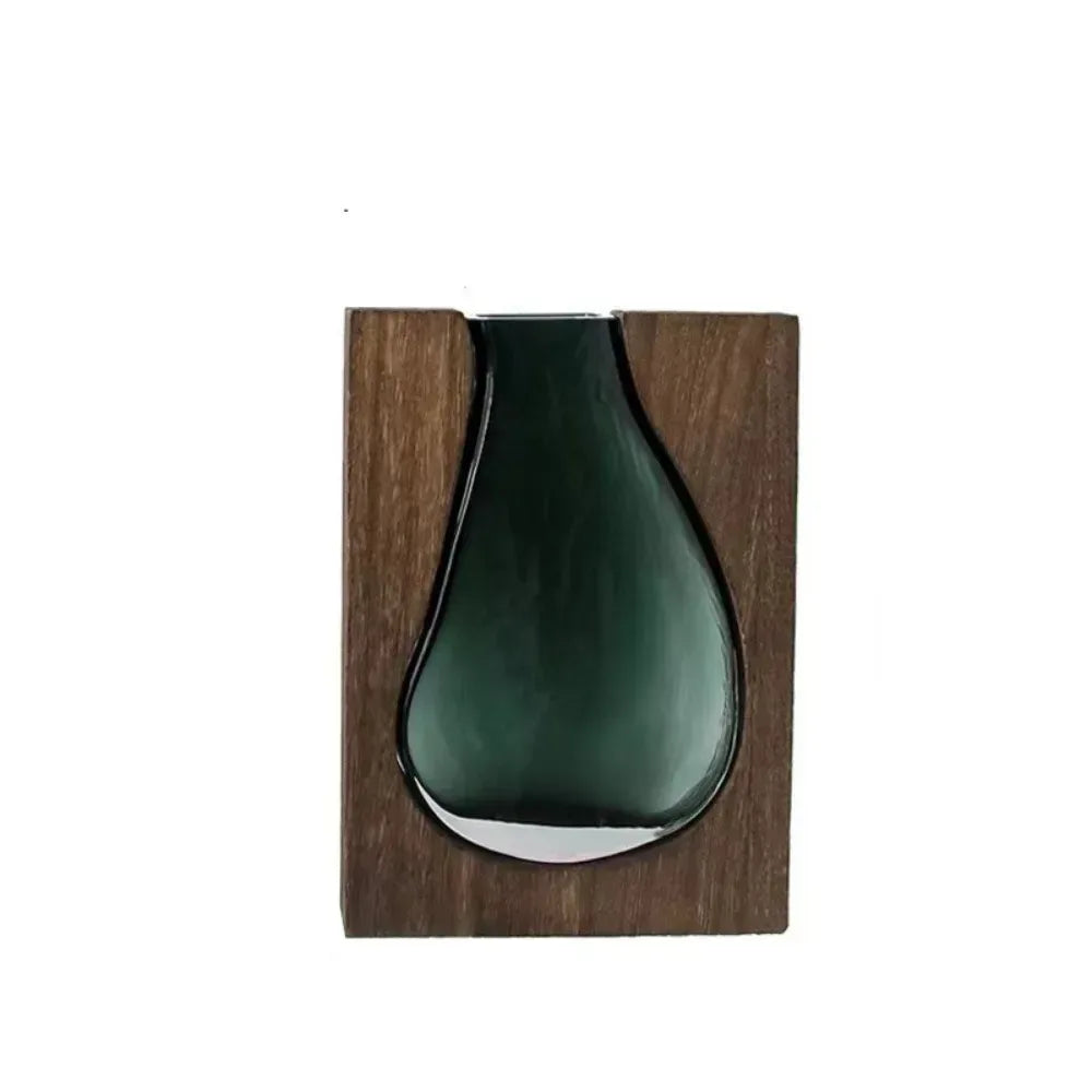 Wooden Frame Glass Vase – Modern Hydroponic Flower Decor