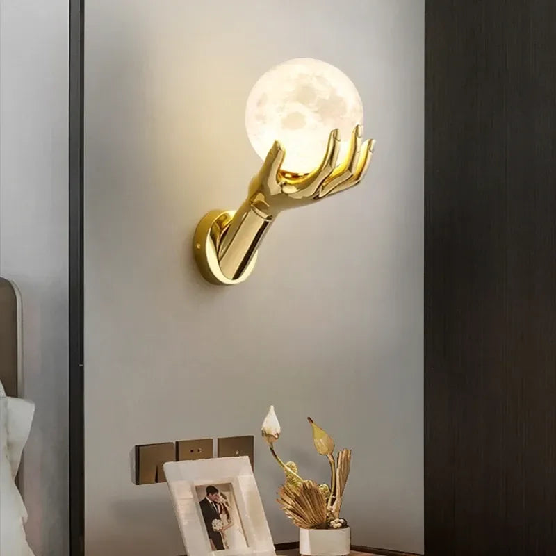 Creative Hand LED Wall Lamp – Resin Glass Bedside Light