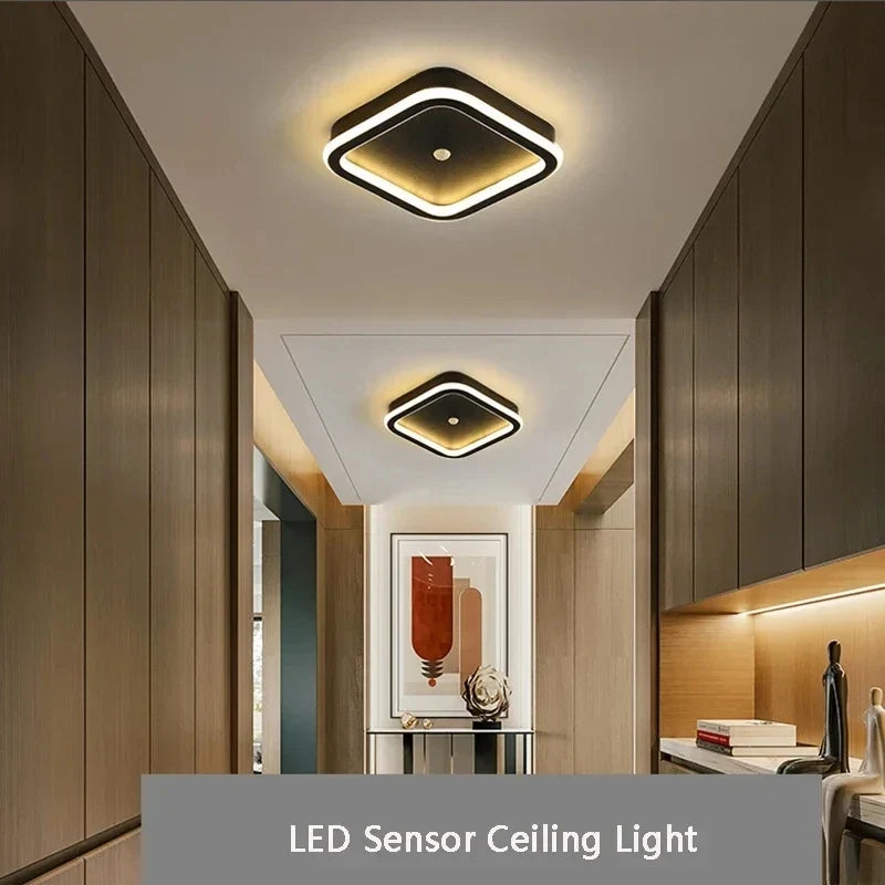 Modern Black PIR Motion Sensor Ceiling Light - Smart Indoor Induction Lamp