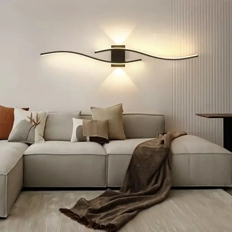 Modern Wave LED Wall Sconce - Double Curve Aluminum Black