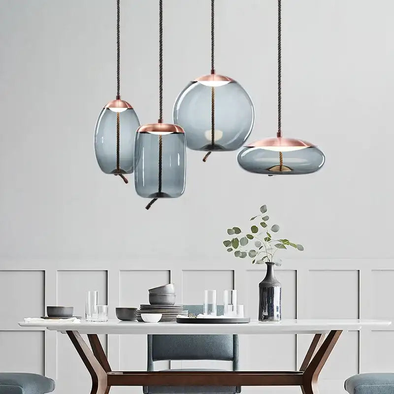 Nordic Glass LED Pendant Light – Smoked Glass & Rope