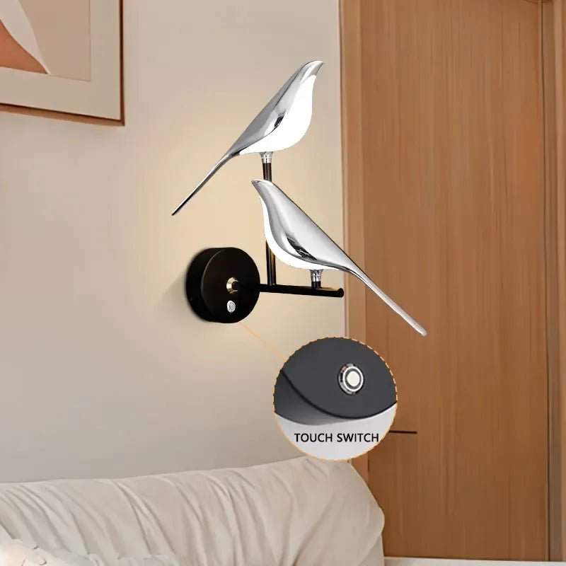Magpie Bird LED Wall Lamp – 360° Rotatable Touch Sconce