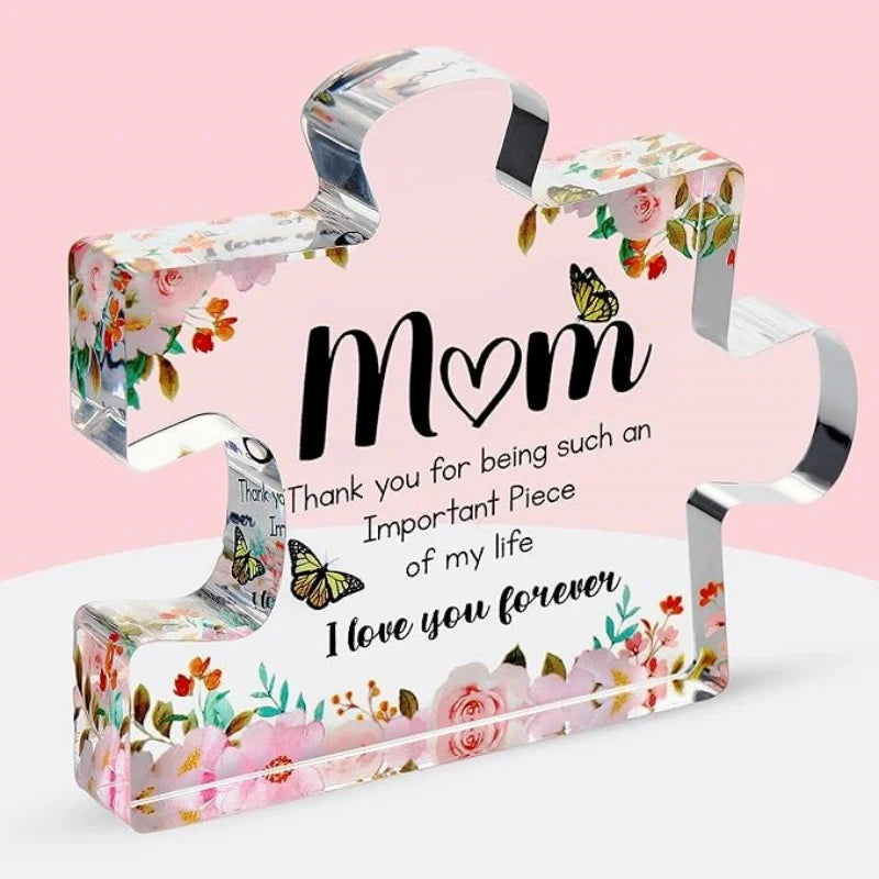 Mom Puzzle Piece Acrylic Block – Engraved Sentimental Gift Son or Daughter