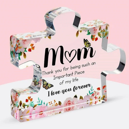 Mom Puzzle Piece Acrylic Block – Engraved Sentimental Gift Son or Daughter