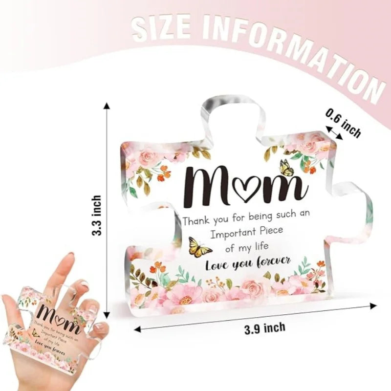 Mom Puzzle Piece Acrylic Block – Engraved Sentimental Gift Son or Daughter