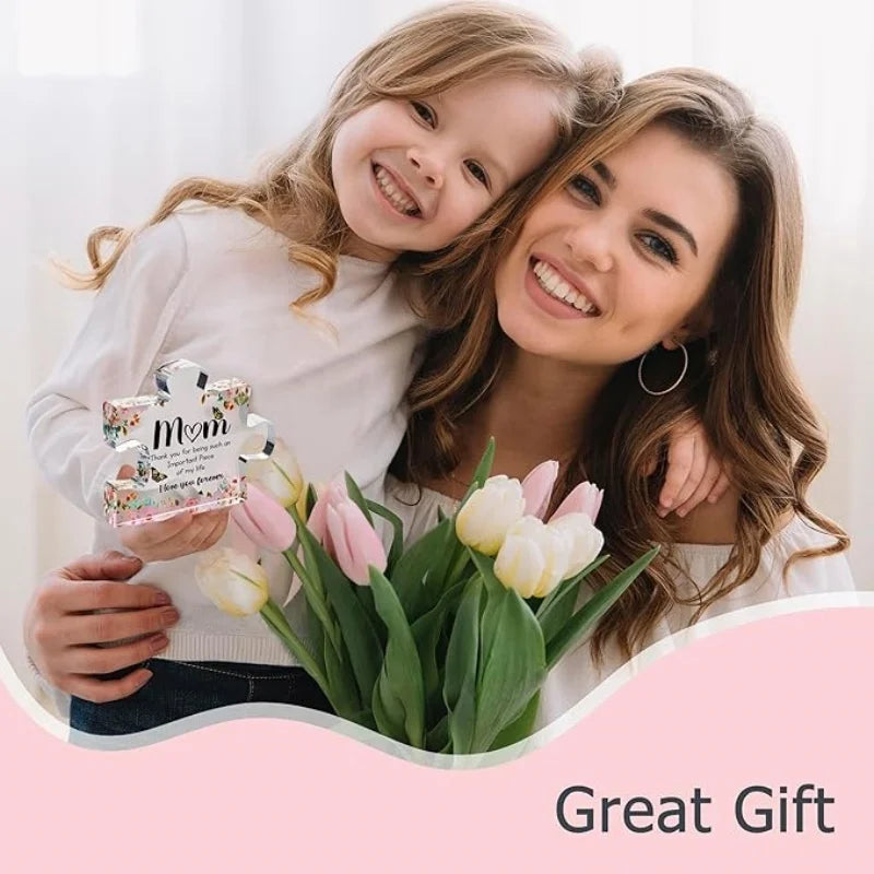 Mom Puzzle Piece Acrylic Block – Engraved Sentimental Gift Son or Daughter