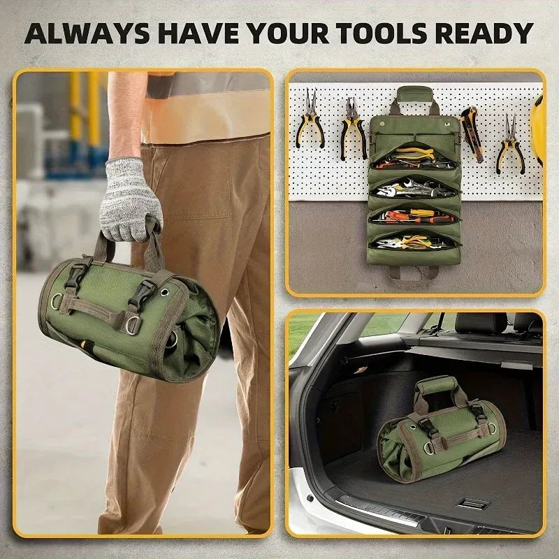 Professional Multi-Pocket Tool Roll-Up Bag Portable Hardware Organizer