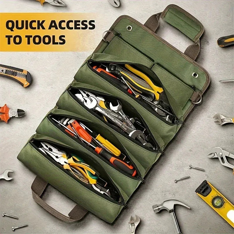 Professional Multi-Pocket Tool Roll-Up Bag Portable Hardware Organizer
