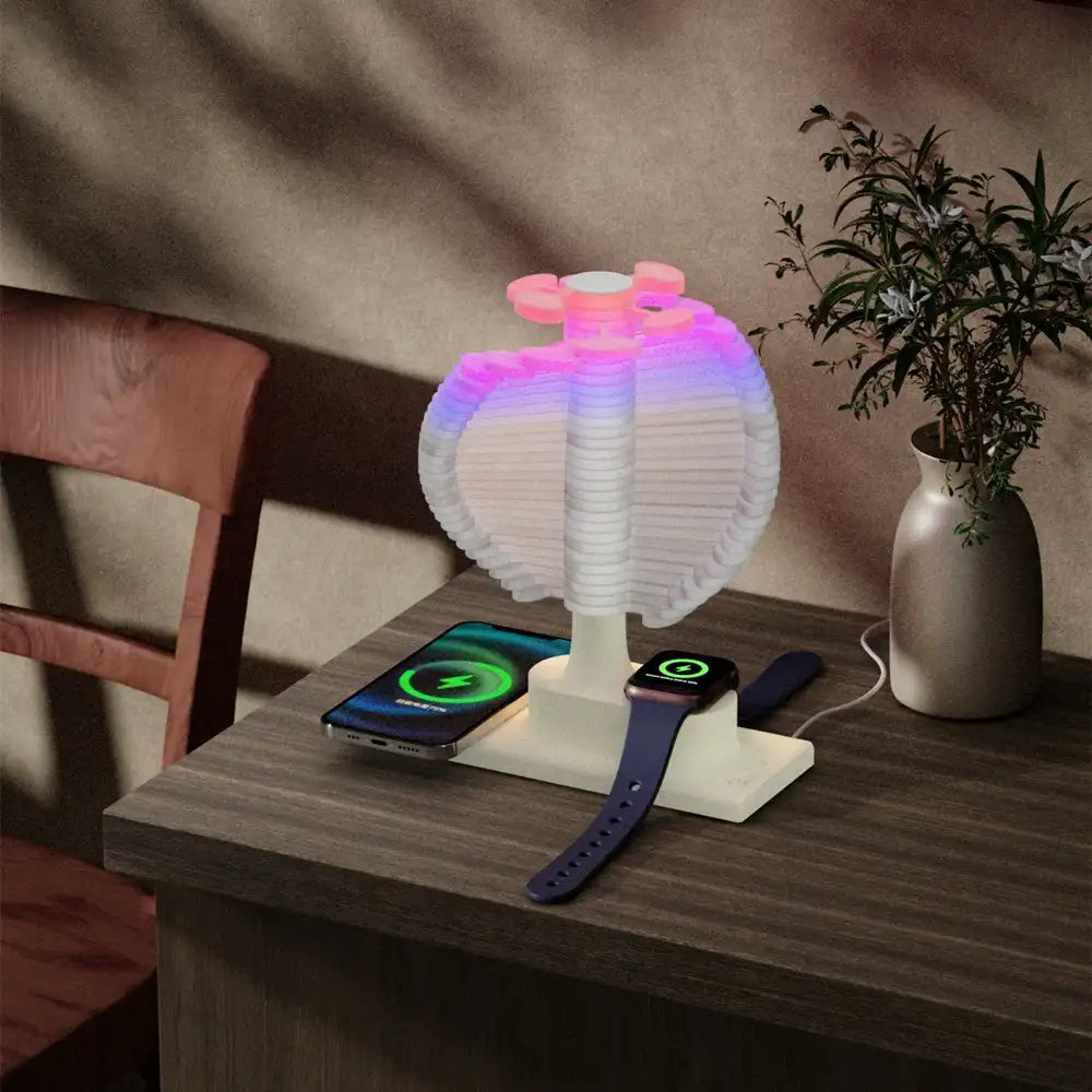 Spiral Tree RGB Table Lamp with Wireless Charging Pad - 360° Glow Bedside Lamp
