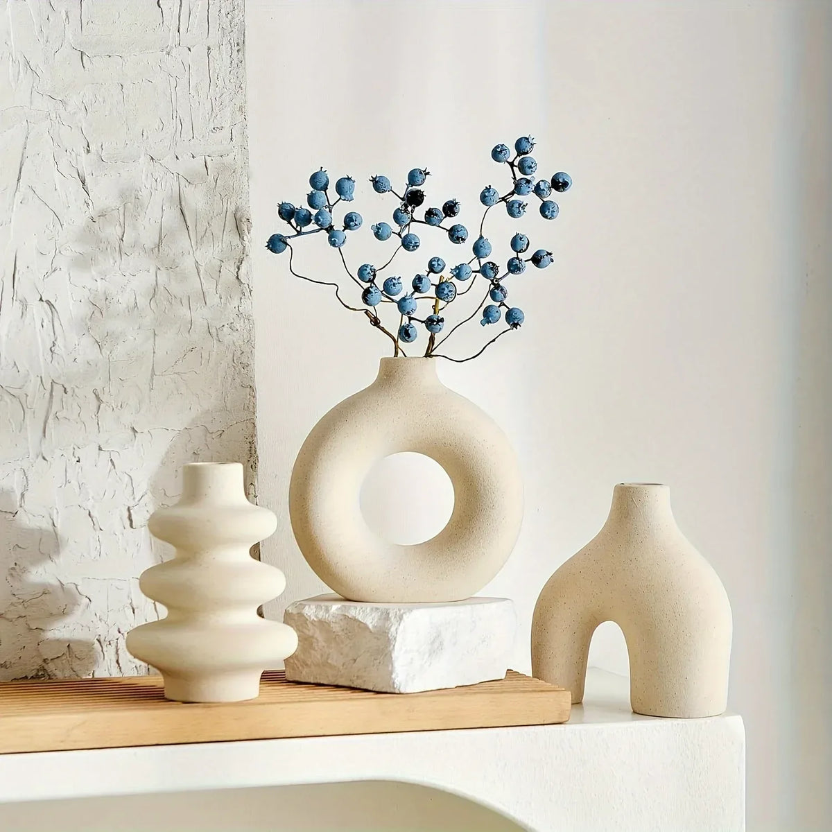 Boho Ceramic Vase Set – Minimalist Neutral Decor Trio