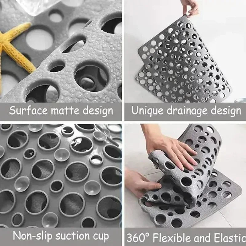 Non-Slip Square Bathroom Mat Suction Cup Shower Massage & Drainage Mat