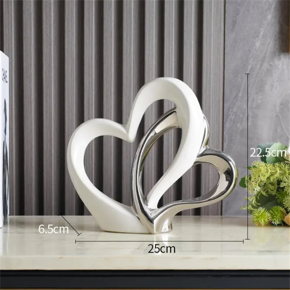 Nordic Ceramic Heart Sculpture – Electroplated Love Decor