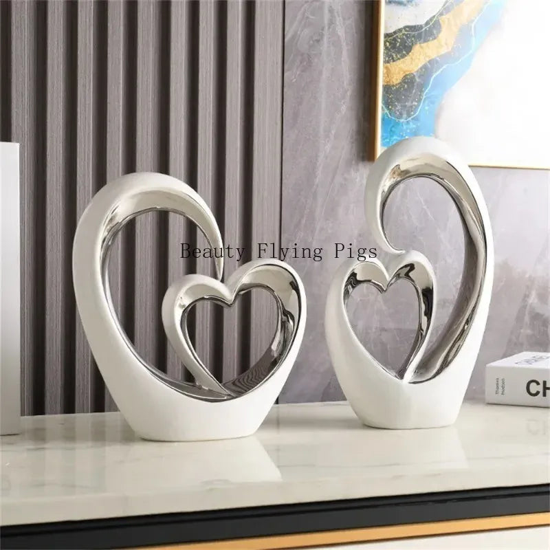 Nordic Ceramic Heart Sculpture – Electroplated Love Decor