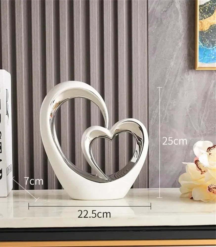 Nordic Ceramic Heart Sculpture – Electroplated Love Decor