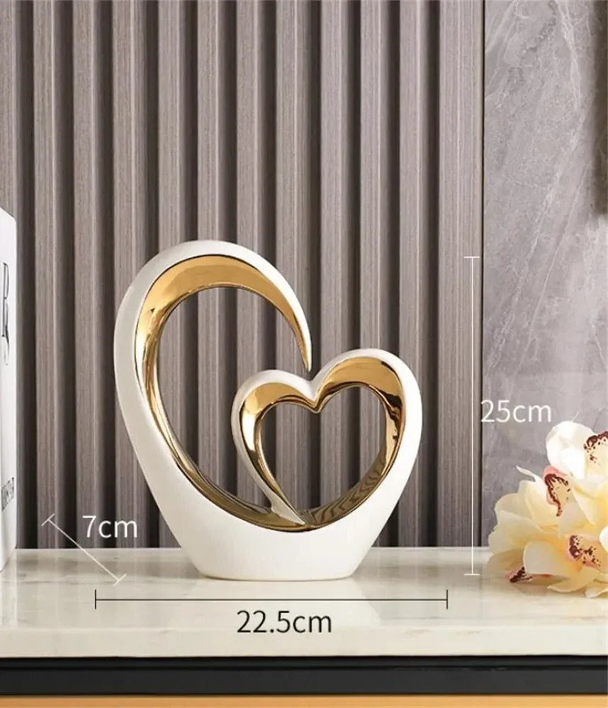 Nordic Ceramic Heart Sculpture – Electroplated Love Decor