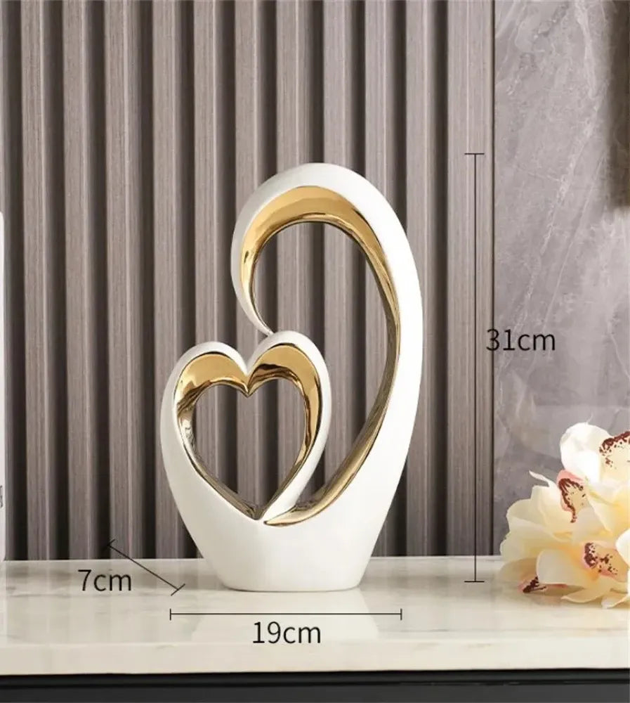 Nordic Ceramic Heart Sculpture – Electroplated Love Decor