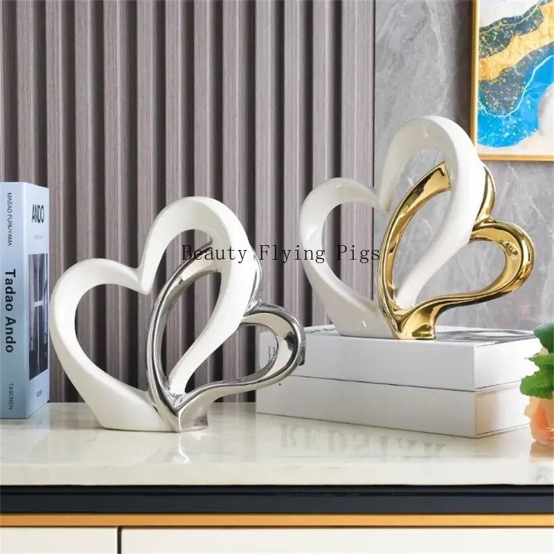 Nordic Ceramic Heart Sculpture – Electroplated Love Decor