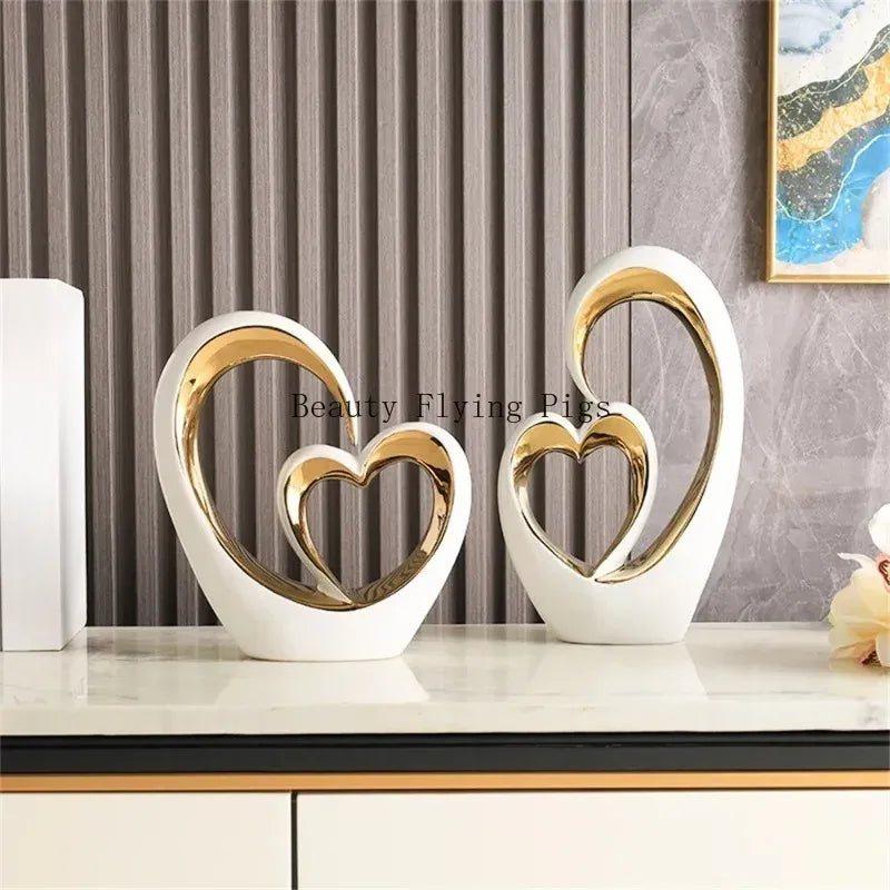 Nordic Ceramic Heart Sculpture – Electroplated Love Decor